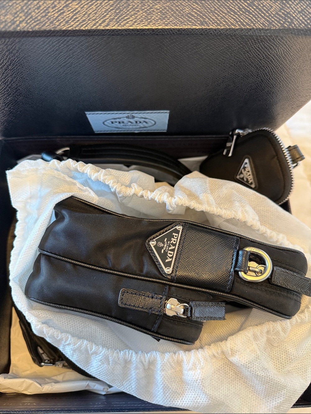 Prada Tessuto Black Crossbody Messenger Bag + Leather Shoulder Strap & Pouch - Picture 3 of 11